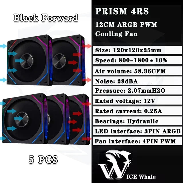 LDPCSJ Prism 4RS 120mm ARGB PC Case Fan with Infinity Mirror Design, 4-PIN PWM Motherboard Synchronization CPU Cooler Fan
