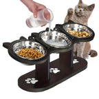 Elevated Cat Food Bowl with Black Wooden Support Frame. Steel-Free Cat Bowls, 15° Stand Sloped Feeding & Watering Supplies.