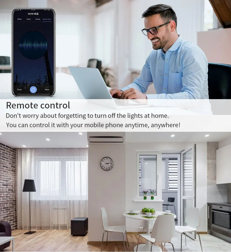 GU10 WiFi Tuya RGB — Spotlight Smart para Teto, Alexa e Google Home