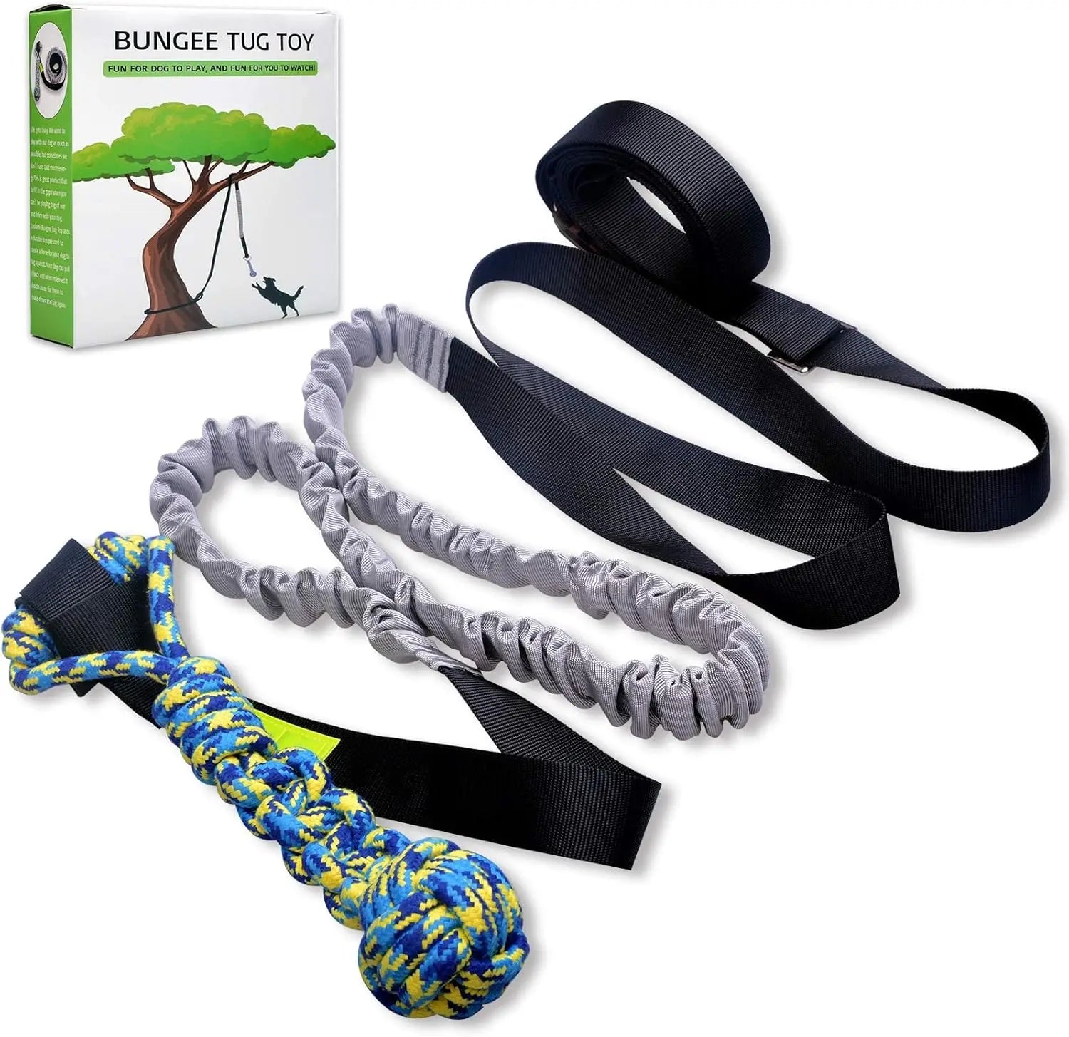 Outdoor Bungee Tug Toy, Dog Toy Hanging from Tree for Small to Large Dogs, Interactive Exercise Play Cord & Tether with Chew Rop