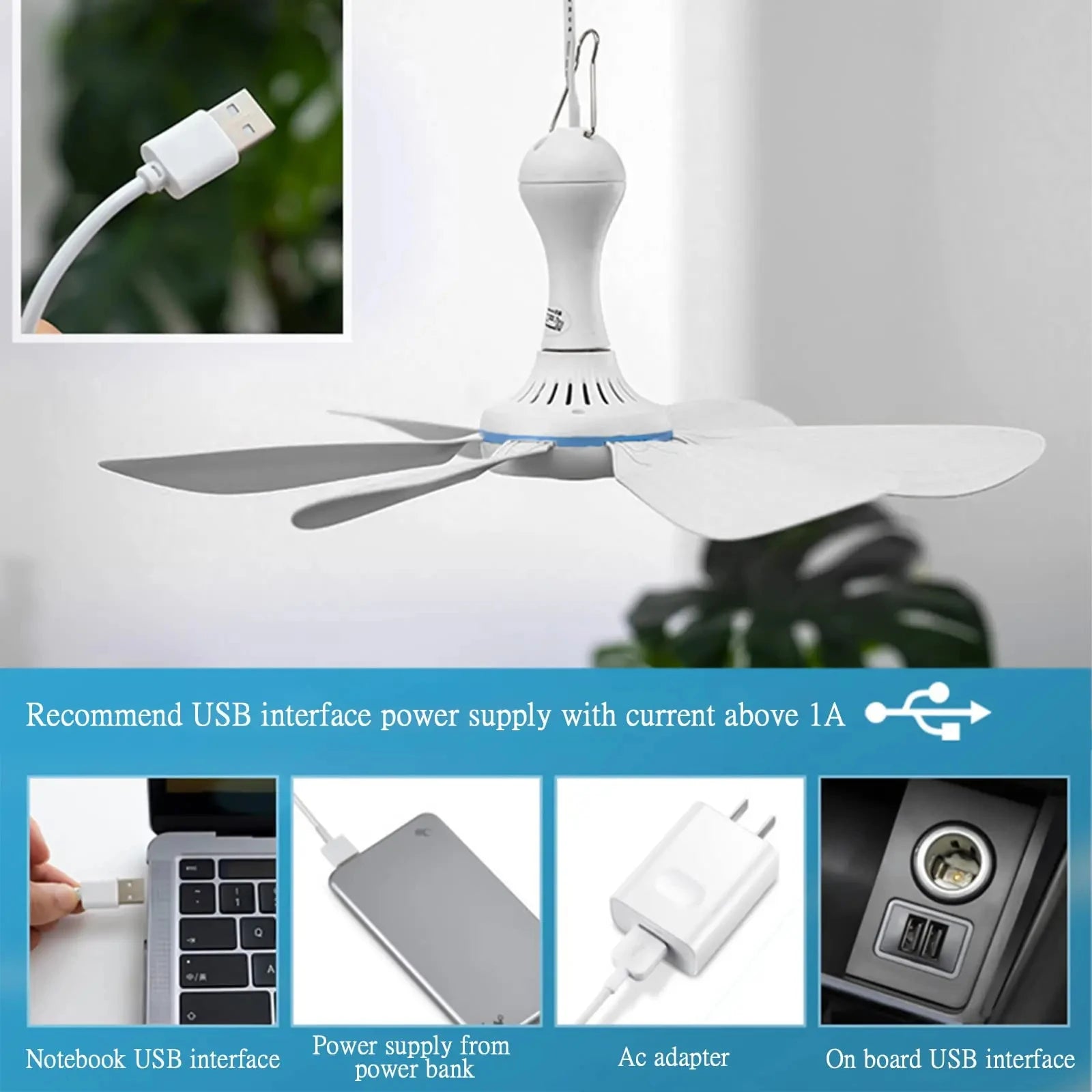 Silent 6 Leaves USB Powered Ceiling Canopy Fan with Remote Control Timing 4 Speed ​​Hanging Fan for Camping Bed Dormitory Tent New