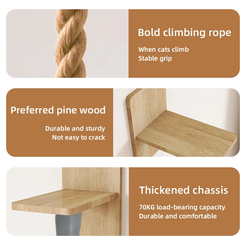 Wall-mounted Cat Scratcher - Thick Jute Rope, Durable Climbing Tower for Indoor Cats. Interactive Cat Toy | Hanging Cat Ladder