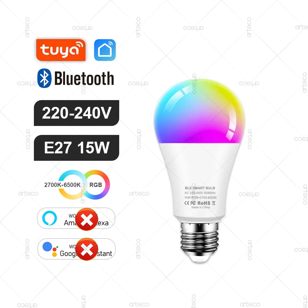 Tuya Smart Bulb Zigbee/WiFi/Bluetooth — E27/E14/GU10 RGBCW Regulável Alexa