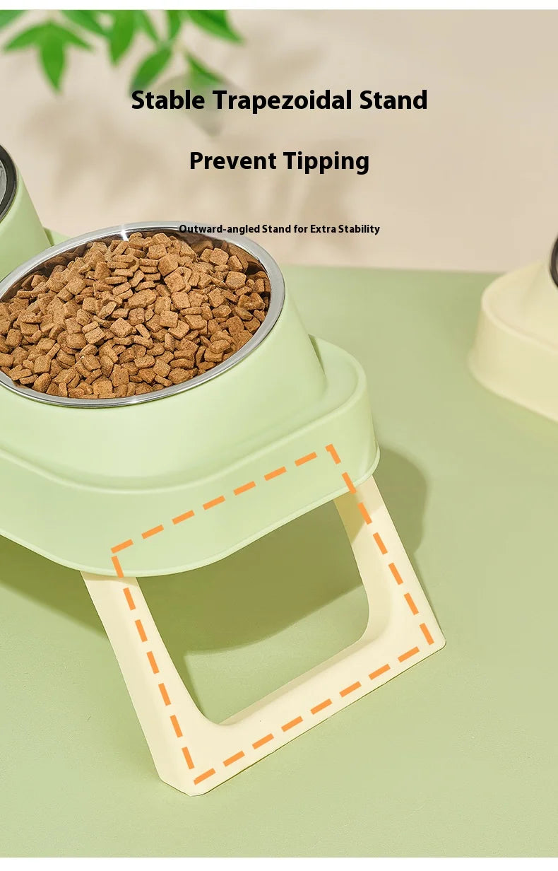 Foldable Stainless Steel Elevated Pet Bowl - Dual Dish Non-Slip Anti-Tip Raised Feeder with Neck Support for Cats Dogs