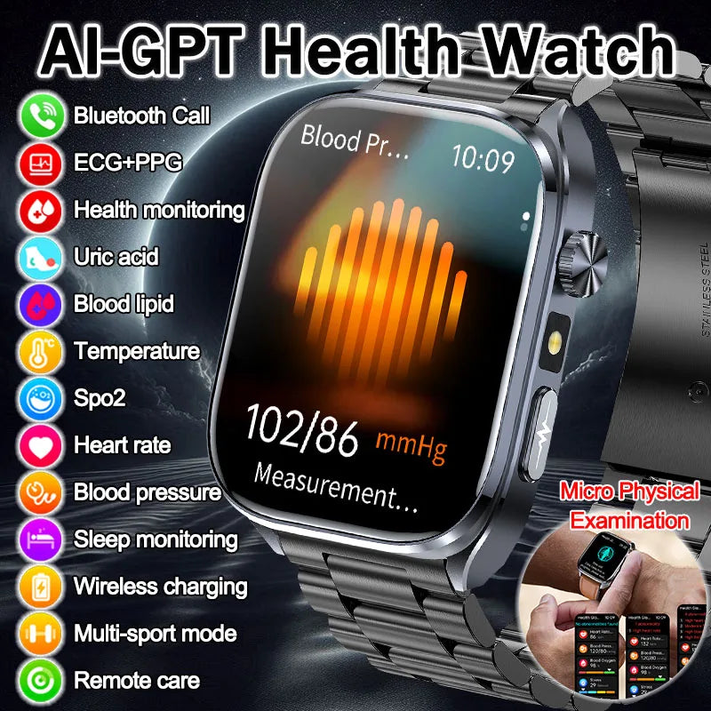 2026 New AI Health Care Accurate Detection ECG SmartWatch Blood Pressure Lipids Uric Acid Analysis Bluetooth Call Smart Watches