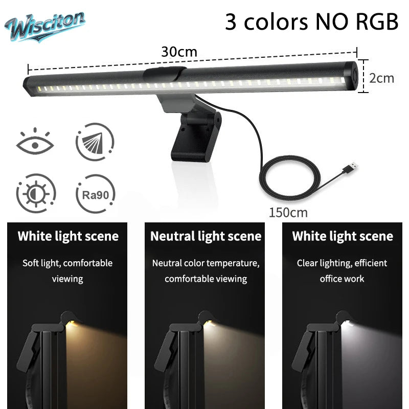RGB LED Monitor Light Bar Stepless Dimmable Hanging Bar for Work And Gaming - Atmosphere Lamp for Screen Lighting Game Learning