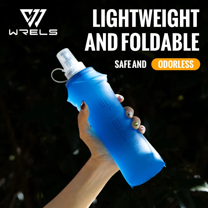 WRELS 250ml 500ml Soft Flask Folding Collapsible Water Bottle TPU BPA Free Outdoor Sport Portable Water Bag Running Camping