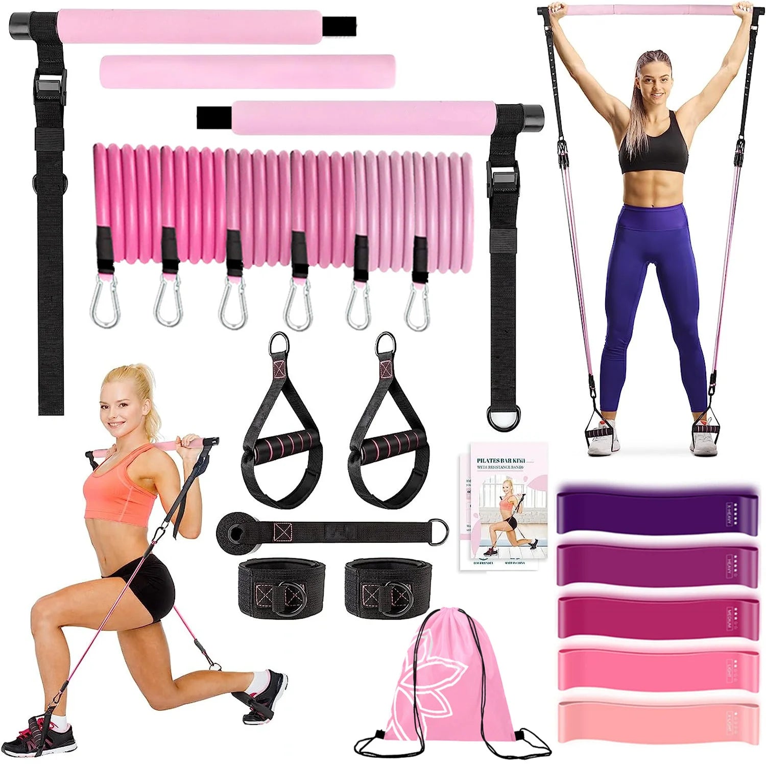 Pilates bar kit with resistance bands, Multifunctional Yoga Bar, Portable Home Gym, Resistance bar kit for full body workouts.