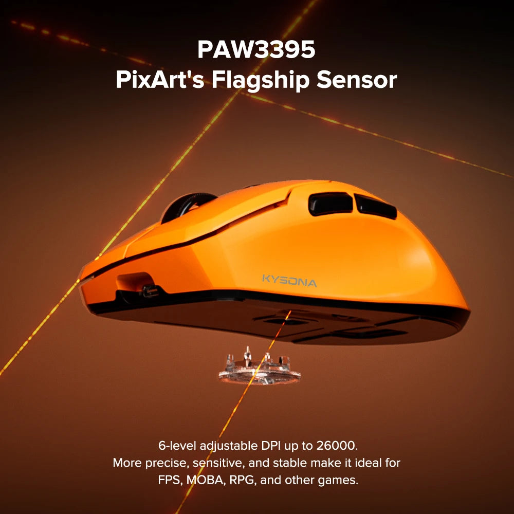 KYSONA Uranus PRO Wireless Gaming Mouse Ergonomic Mouse PAW3395 54g 8KHz Polling Rate 26000DPI For Right Big Hand PC Gamer