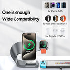 4 in 1 Wireless Charger Metal Shell Magnetic 15W Fast Charging Station Stand for iPhone 12-17 Mobile Phones Airpods Apple Watch