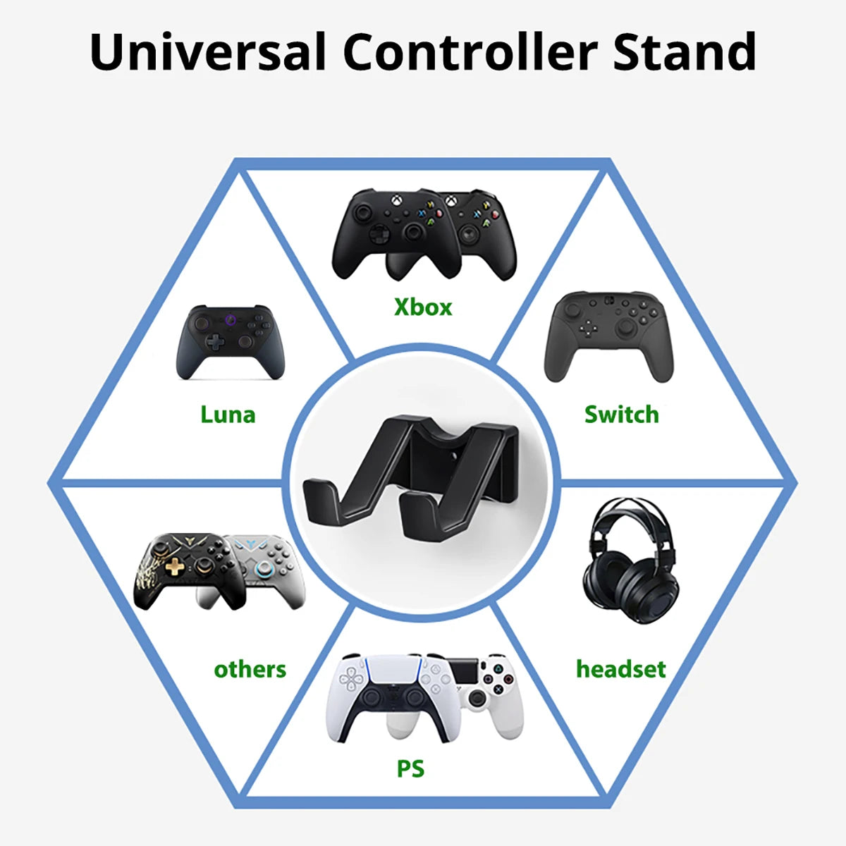 Wall Mounted Gamepad Holder for PS5/PS4/Xbox/Switch – 3 Pcs Black Controller Stand with Adhesive & Screws Gaming Accessories