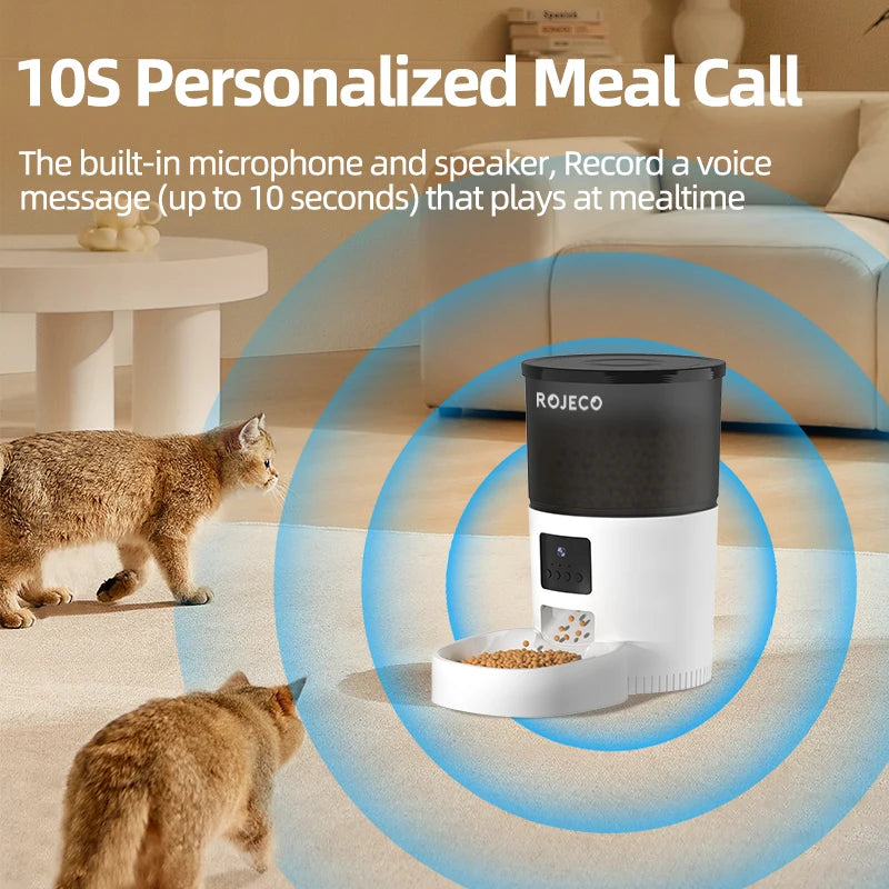 ROJECO Automatic Cat Feeder with Camera, Video Cat Food Dispenser, Pet Smart Voice Recorder, Remote Control, Auto Feeder for Cats and Dogs