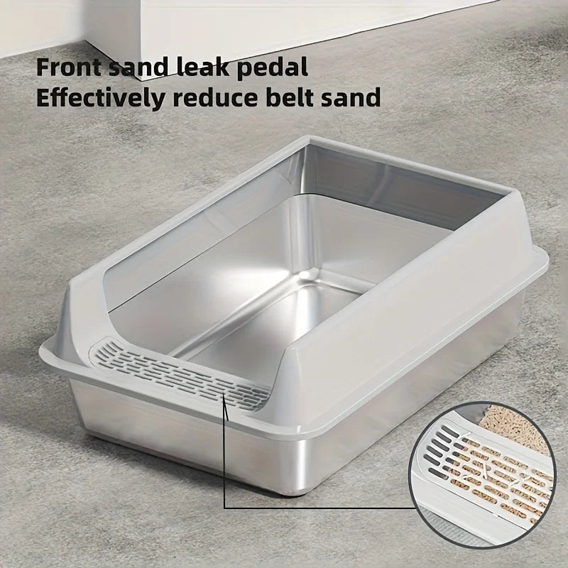 Stainless Steel Litter Box, Semi-enclosed Splash-proof And Leak-proof Design, Removable Lid, Suitable For Big Cats, And More
