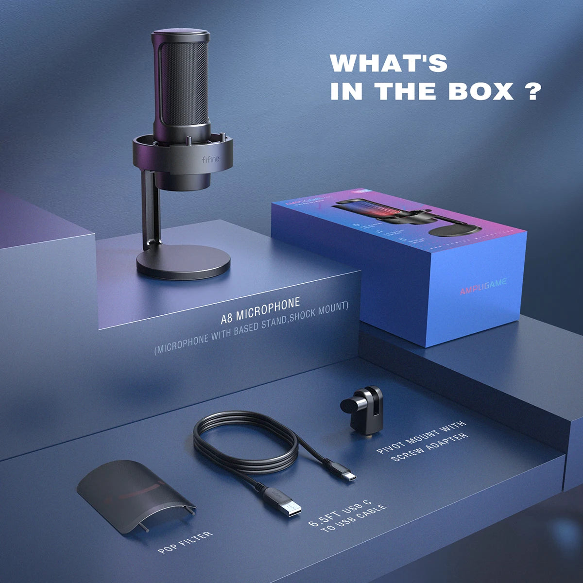 Microfone USB FIFINE A8 com Mute Tátil, Saída de Áudio e RGB, Pro Studio