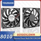 YOUNUON 80MM Fan 5V USB Fan 80x80x10mm 8cm DC 5V 12V 24V 8010 Fan Brushless Cooling Cooler PC Fan Computer Case Fan Cooler