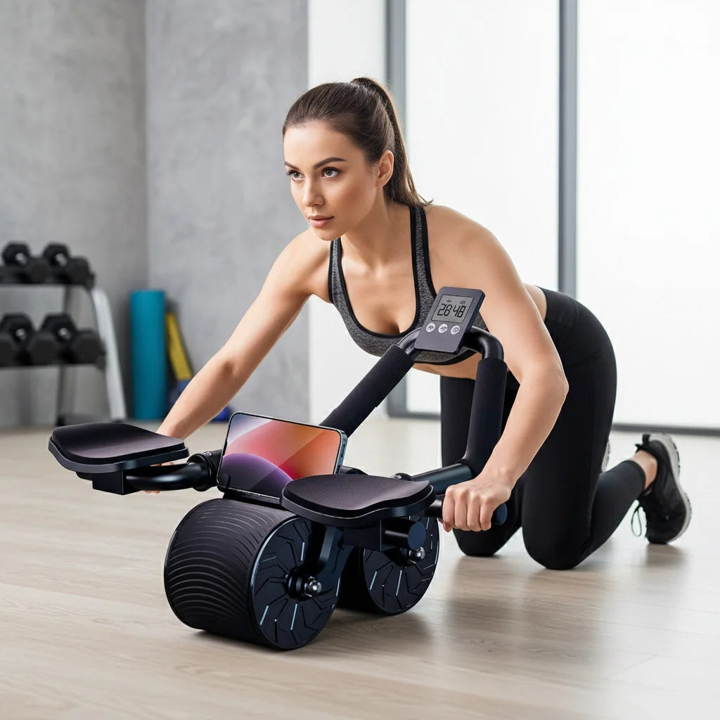 CoreWheel Pro – Roda Abdominal com Rebound, Contador Digital e Suporte Antiderrapante