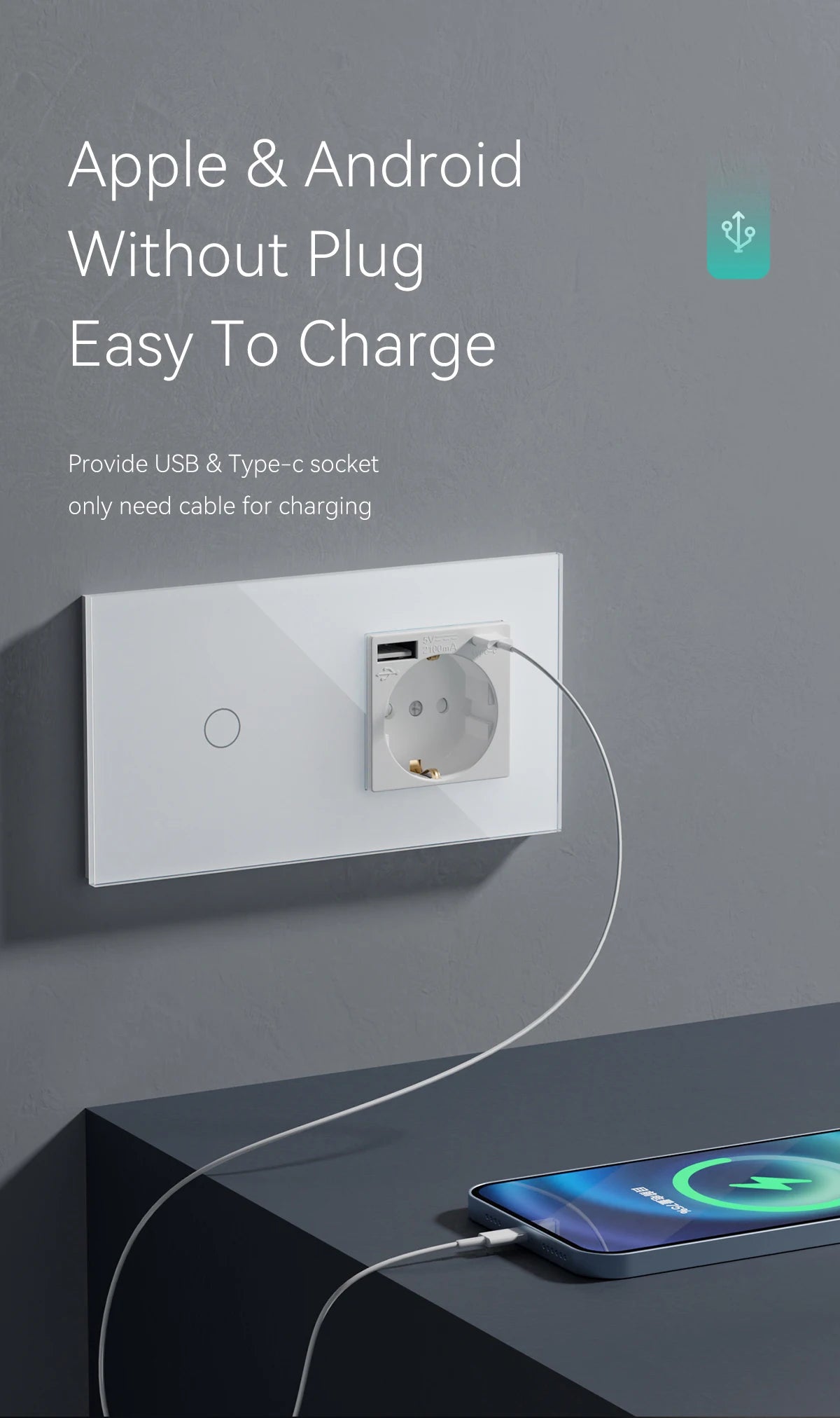 BSEED WiFi Touch Switch — Tomada EU com USB‑C Tuya Smart Life