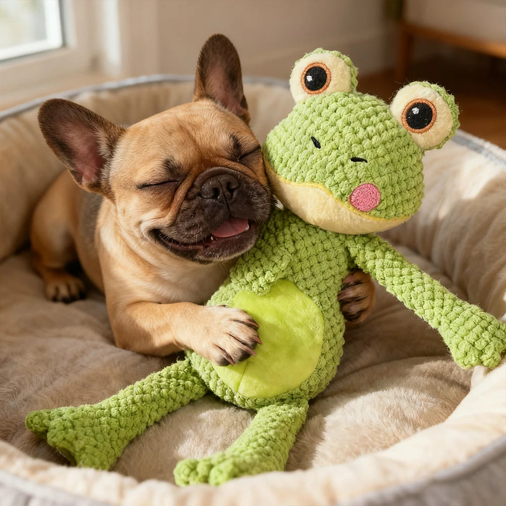 Pet Bite-Resistant Plush Interactive Toy with Sound, Cartoon Frog Design, Suitable for Large, Medium, and Small Pets Such as Cats and Dogs, Double-Layer Fabric, Built-In Airbag