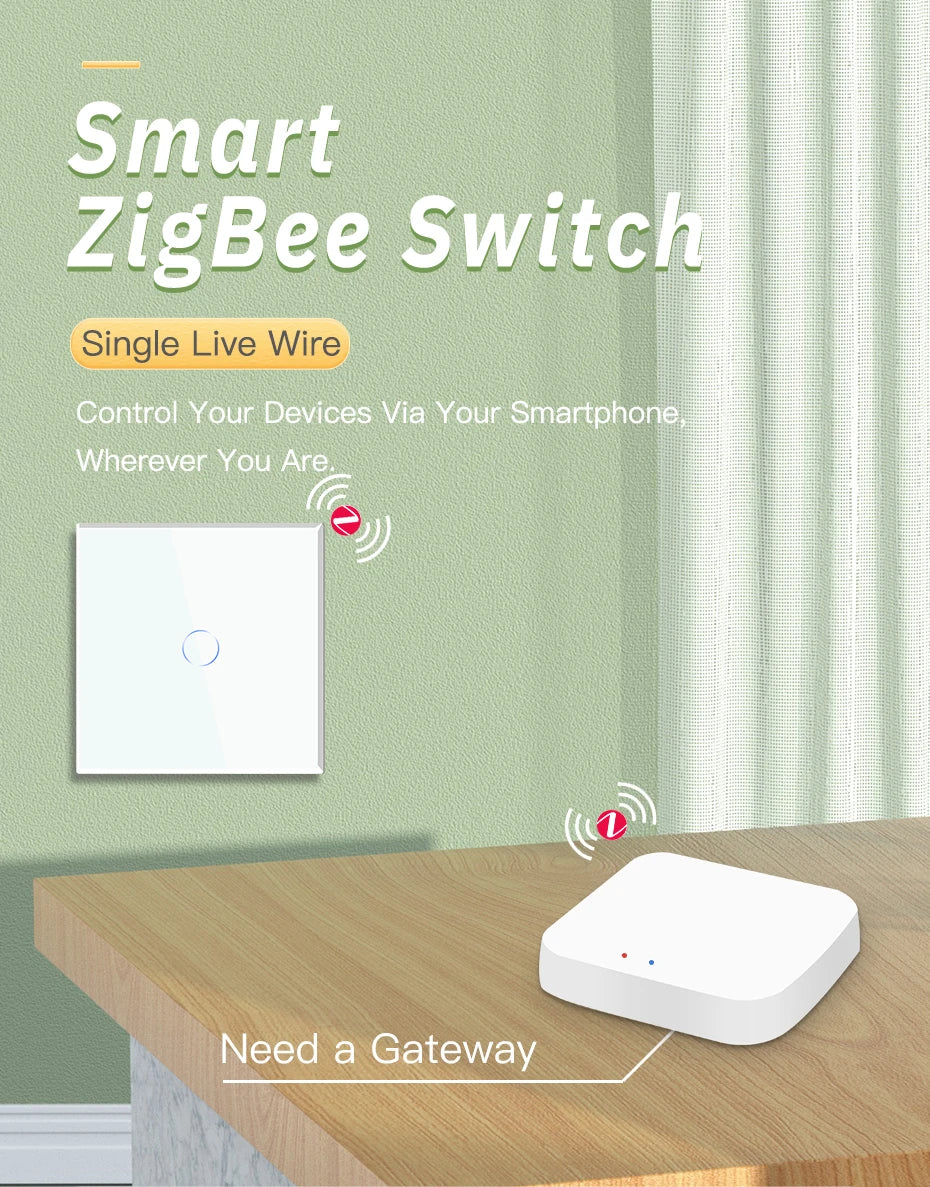 BSEED Zigbee Touch Switch — 1/2/3 Gang Smart Tuya Sem Neutro