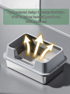 Stainless Steel Cat Litter Tray with Lid, Extra Large High Sided Enclosure Litter Boxes for Big Cats, Easy to Clean & No Odor