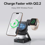 Baseus 3-in-1 Magnetic Wireless Charger Qi2.2 25W Fast Charging for iPhone 17 16 15 14 Apple Watch Earbuds AirPods Pro iWatch