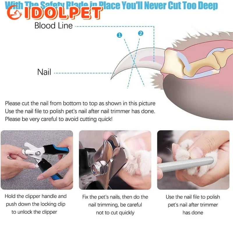 Professional Pet Nail Clipper with Safety Guard, Stainless Steel Scissors for Cat and Dog Claw Care and Grooming Supplies. Size Fits All Sizes.