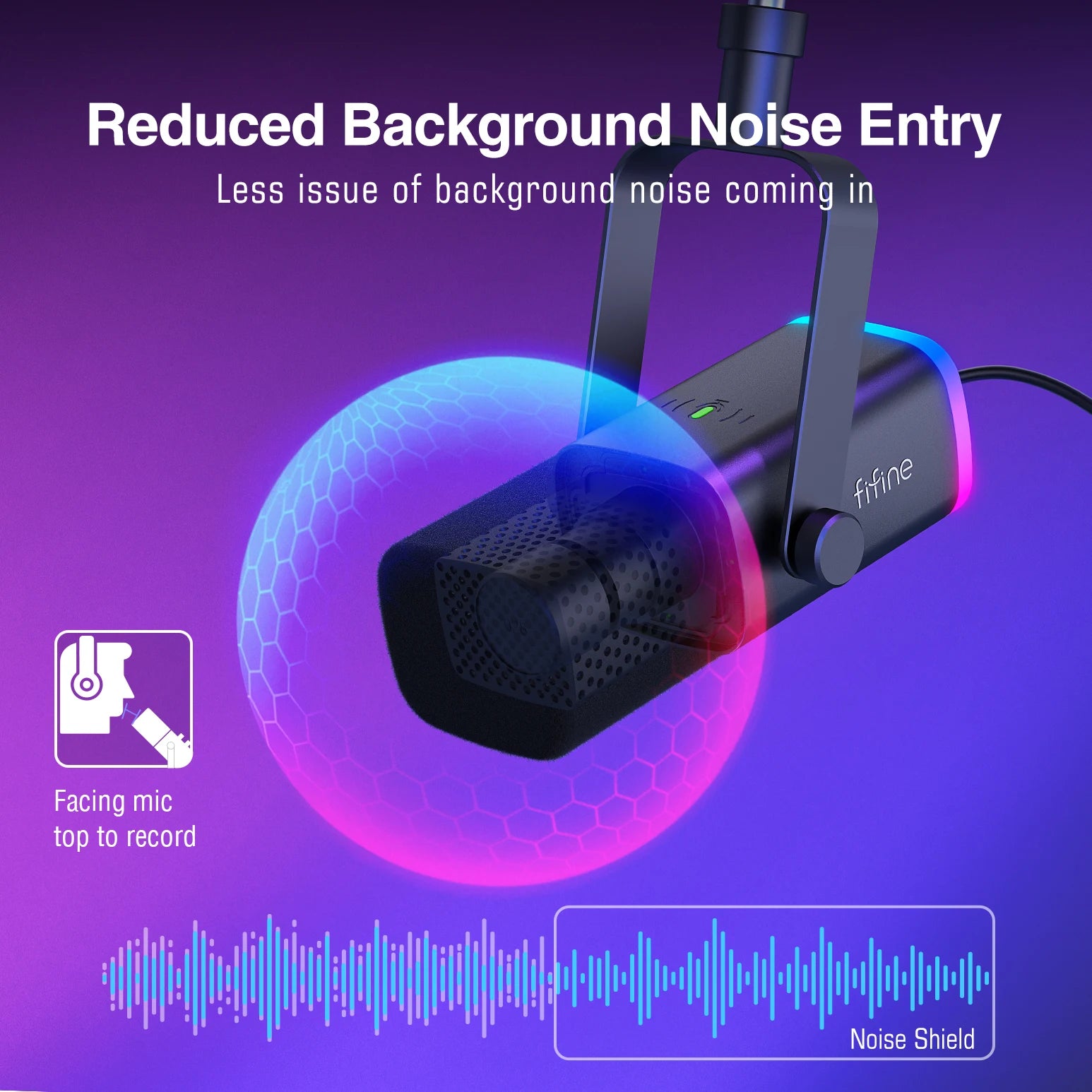 FIFINE AM8T — Microfone Dinâmico USB/XLR com Mute, RGB e Braço Articulado