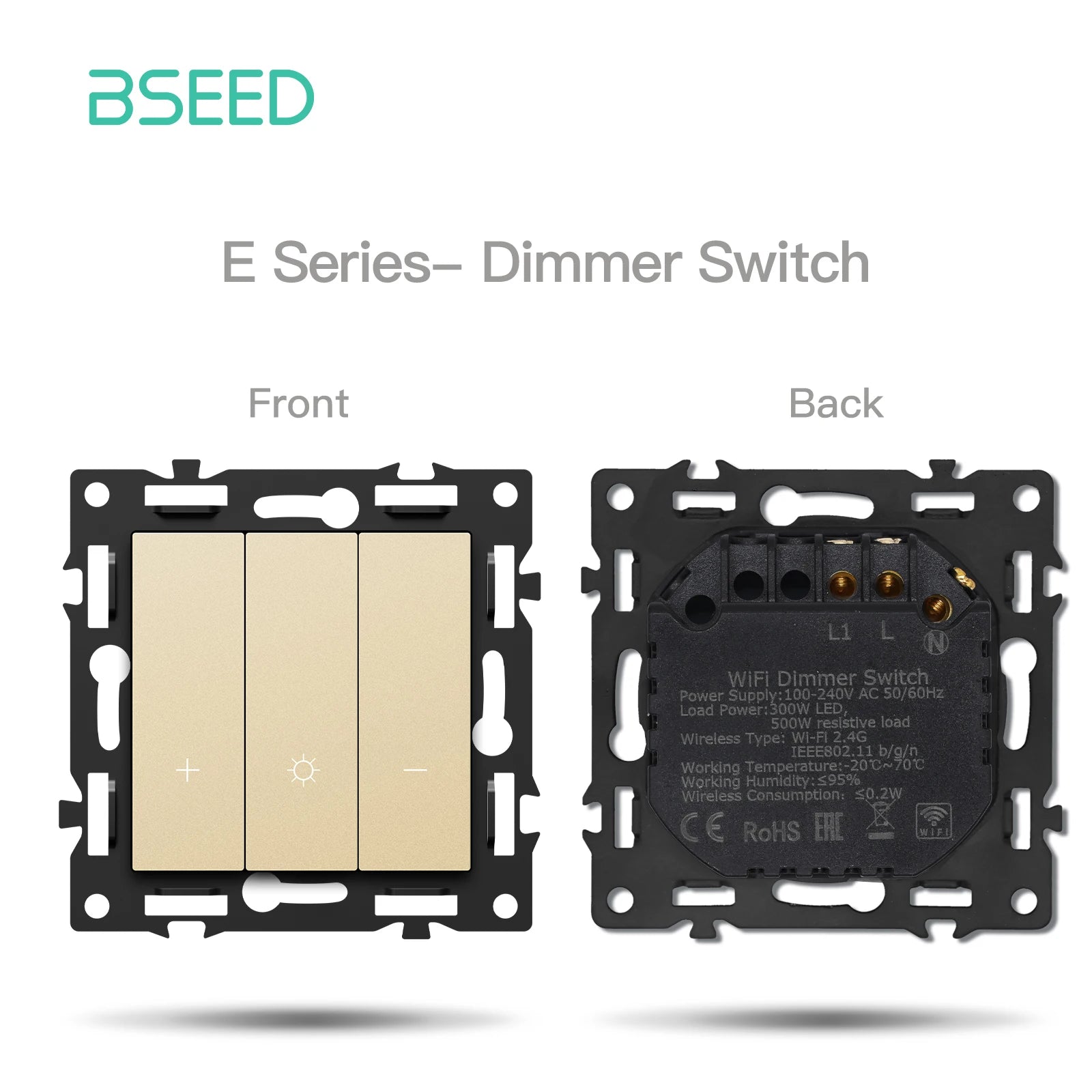 BSEED WiFi Click Switch Module — Moldura Vidro Ouro + Tomadas USB