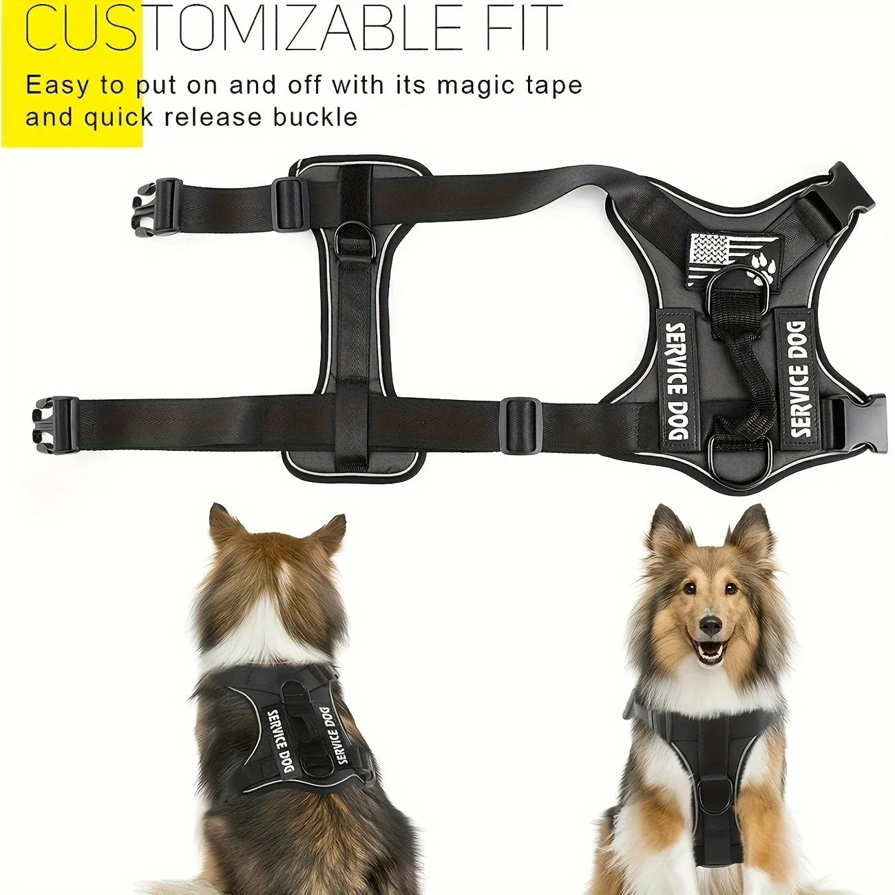 Anti-Pull Tactical Dog Harness with Night Reflective Strips, Heavy-Duty Nylon Military-Grade Vest-Style Leash for Large Dog