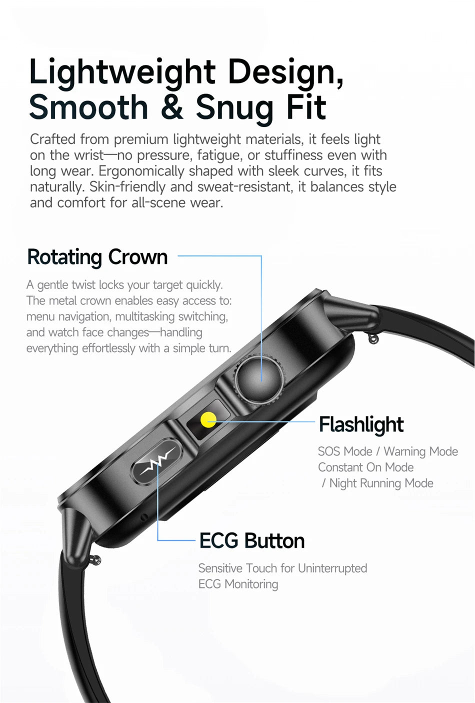 2026 New Model Uric Acid & Lipid Health Analysis Smartwatch Men's ECG+PPG Bluetooth Call 2.01 inch Flashlight Smartwatch Women's