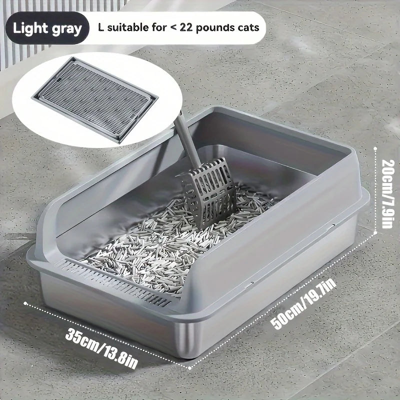 KEMORELA EXtra Large Stainless Steel Cat Litter Box with Lid - Enclosed LitterPan High-Sided Resistant Leak-Proof Cat Litter Mat