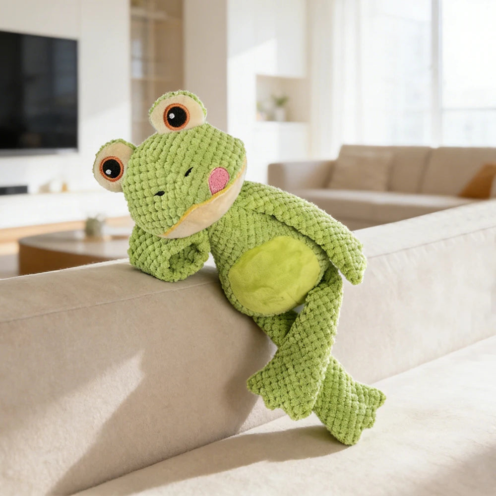 Pet Bite-Resistant Plush Interactive Toy with Sound, Cartoon Frog Design, Suitable for Large, Medium, and Small Pets Such as Cats and Dogs, Double-Layer Fabric, Built-In Airbag