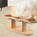 Raised Cat Feeder 3 Bowls in 1 Food and Water Supplies 15° Raised Puppy 3 Stainless Steel Bowls Wooden Cat Accessories