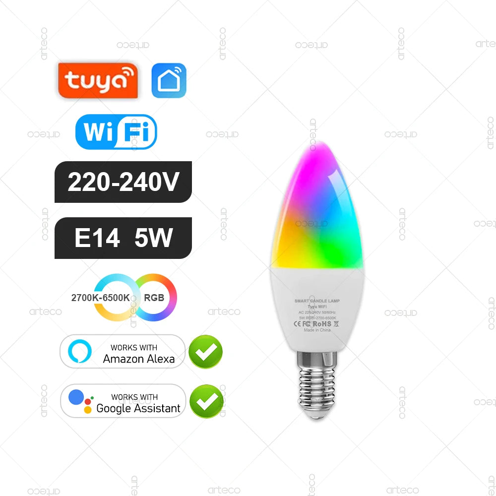 Tuya Smart Bulb Zigbee/WiFi/Bluetooth — E27/E14/GU10 RGBCW Regulável Alexa