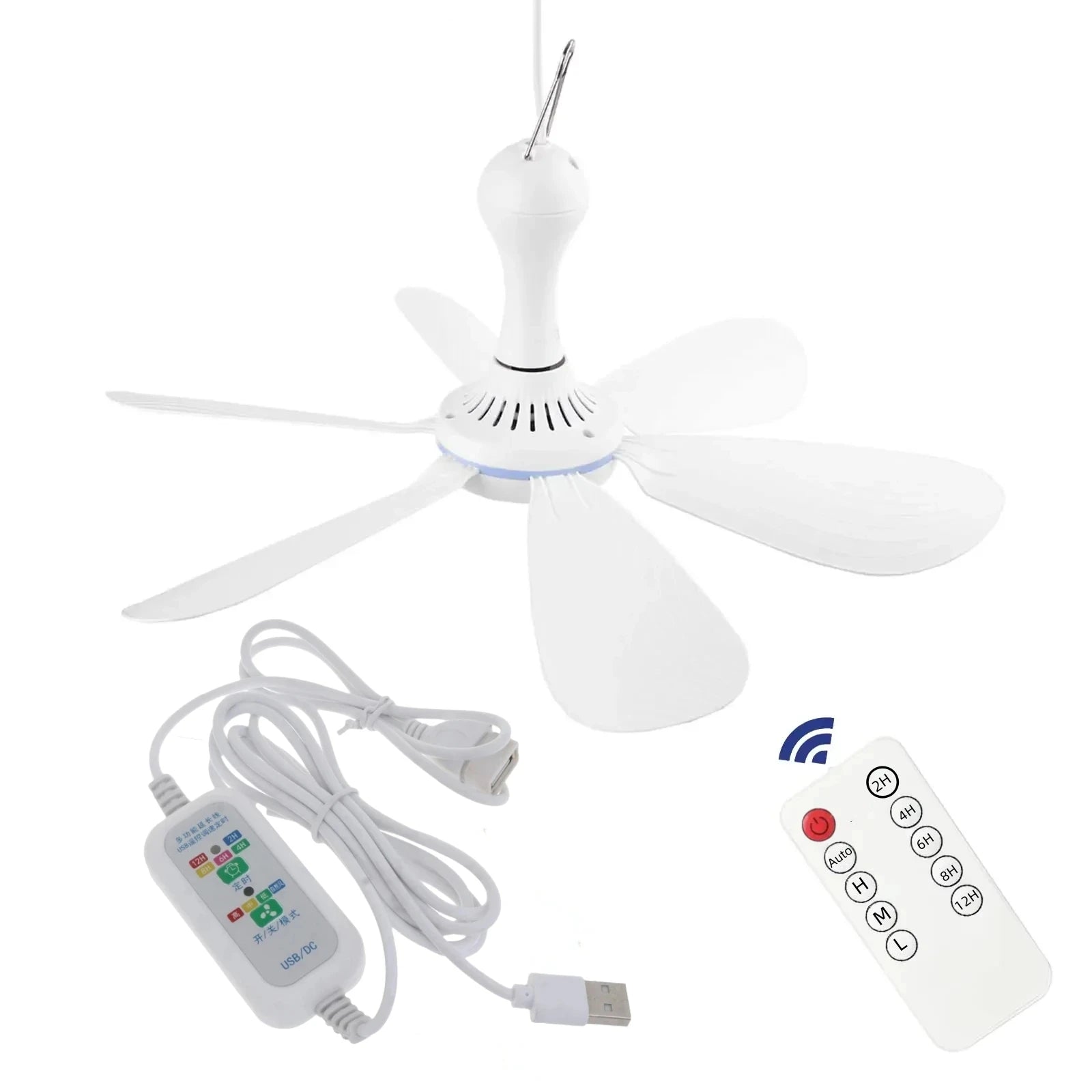 Silent 6 Leaves USB Powered Ceiling Canopy Fan with Remote Control Timing 4 Speed ​​Hanging Fan for Camping Bed Dormitory Tent New