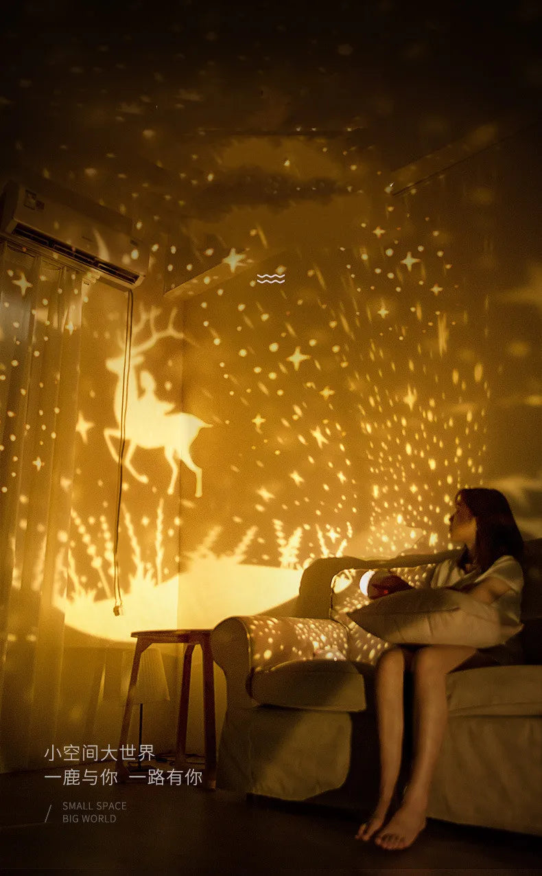 Candeeiro Lua Rotativo com Projeção Galaxy e Luz Noturna Decorativa