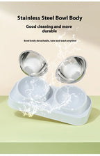 Foldable Stainless Steel Elevated Pet Bowl - Dual Dish Non-Slip Anti-Tip Raised Feeder with Neck Support for Cats Dogs