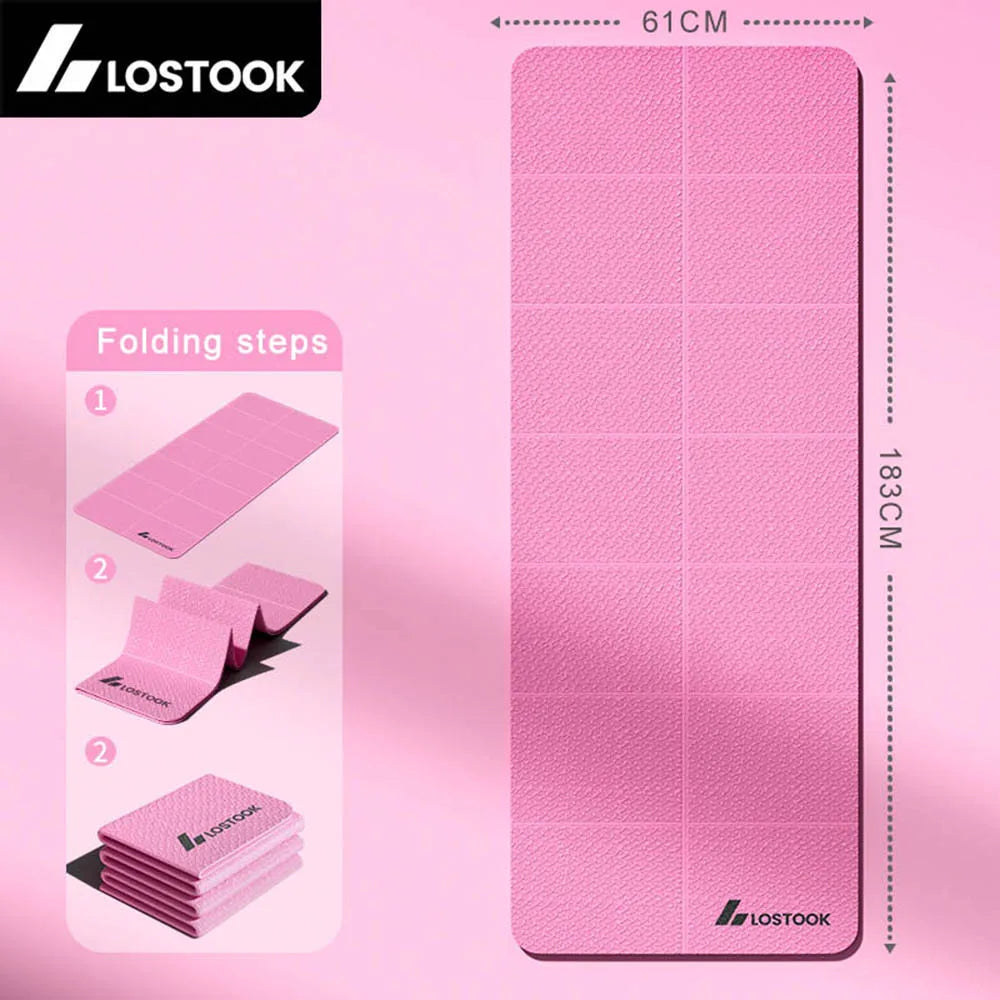 Tapete de Yoga TPE 4 mm Dobrável para Viagem e Treino em Casa