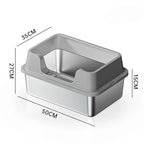 Stainless Steel Cat Litter Box with Lid and Scoop for Big Cat XL Metal Litter Pan Tray with High Wall Sides Enclosure Non-Sticky