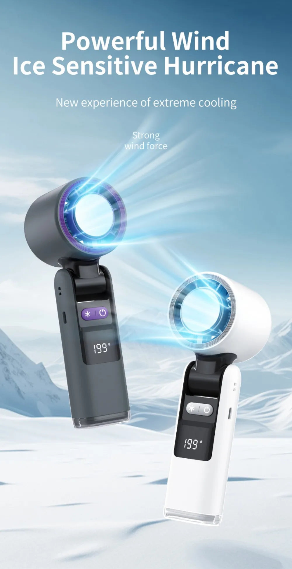 Outdoor Handheld Cold Compress Fan 3600mAh Quite High-speed Cold Air USB Rechargeable Mini Turbo Fan with Lanyard Portable Fan