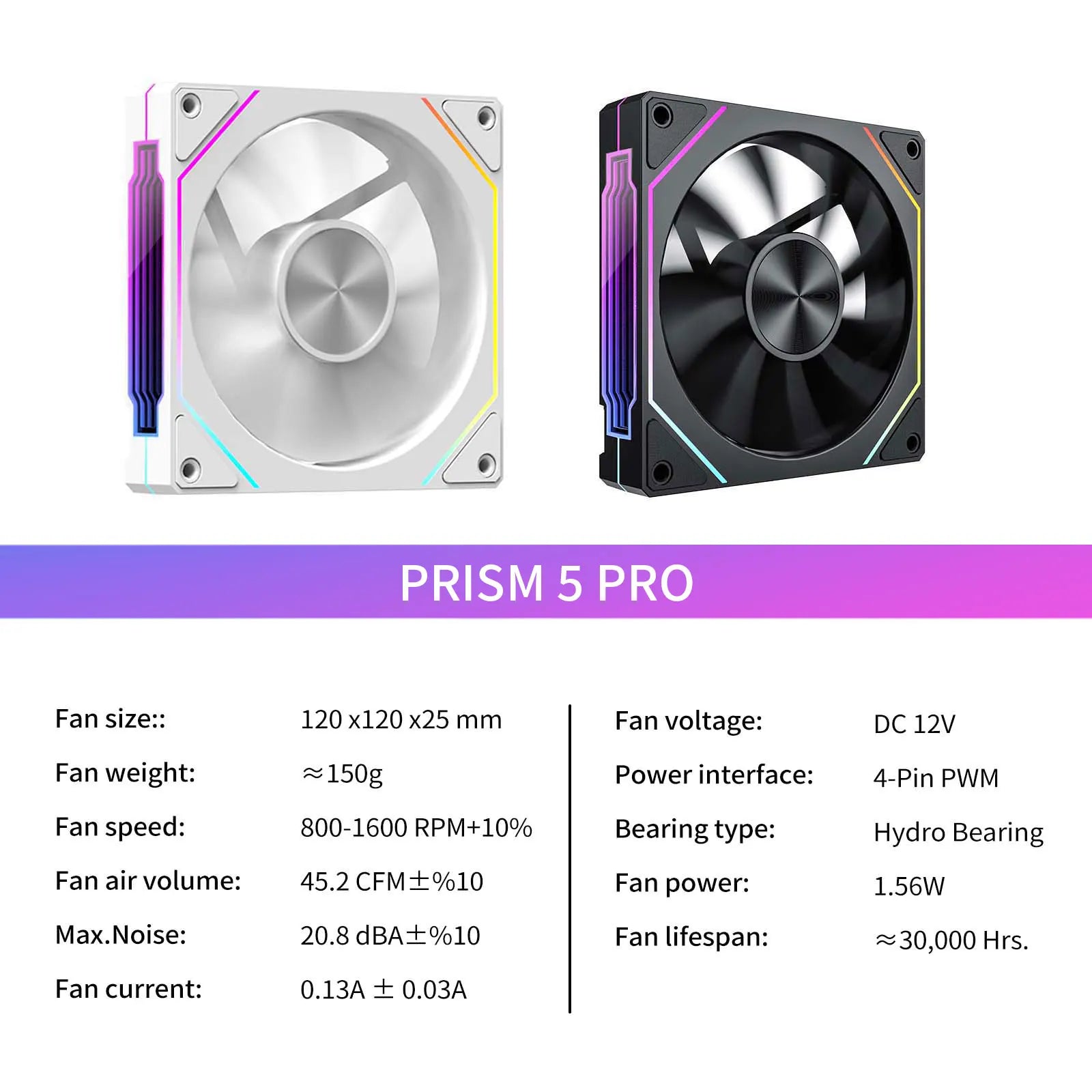Ventoinha LDPCSJ Prism 5 Pro 120mm — ARGB, PWM 4‑PIN, Alto Fluxo
