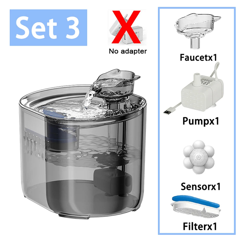 Smart Cat Water Fountain 2.2L, Pet Water Dispenser with Filter, Dog Drinking Fountain for Cats, Ultra Quiet Water Pump