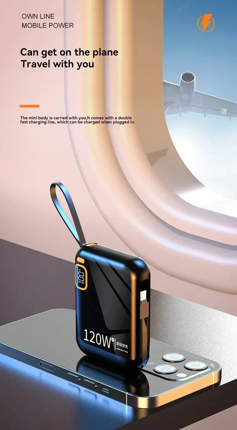 2025 New MINI 10000mAh Portable PD 120W Power Bank Two-Way Fast Charger Mini Powerbank for iPhone Xiaomi Samsung
