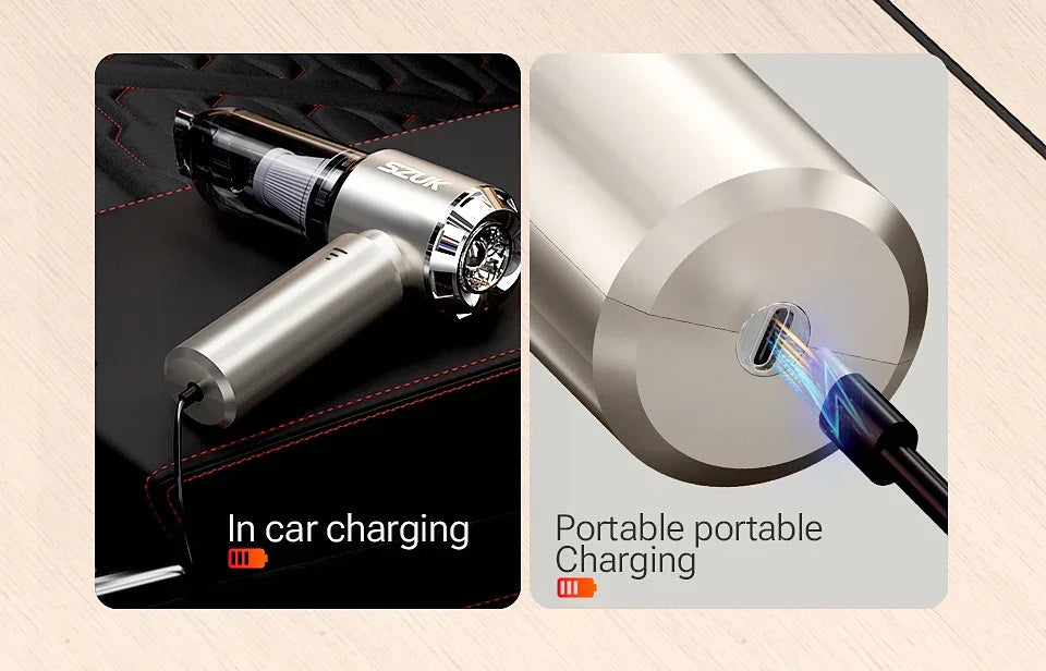 Mini Car Vacuum 98500Pa — Aspirador Portátil Sem Fios USB Super Potente