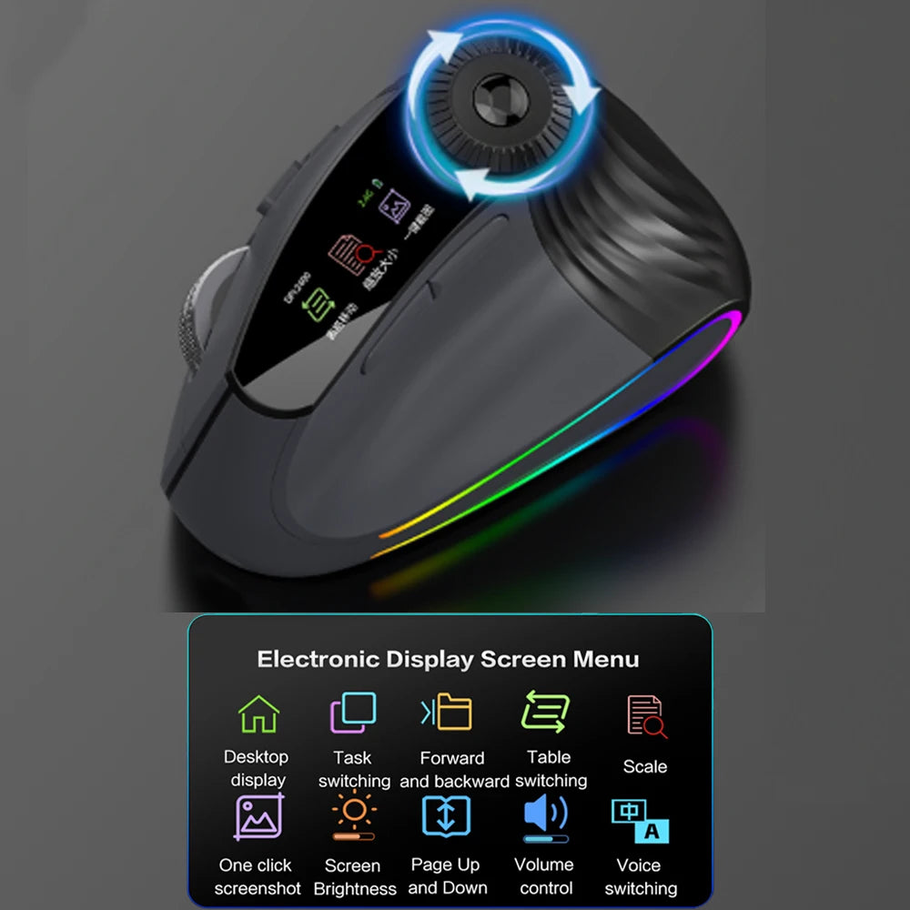JOMAA Backlit Bluetooth Wireless Vertical Mouse With OLED Screen Rechargeable USB Wired Gaming Mouse 24000DPI Speed ​​Roller