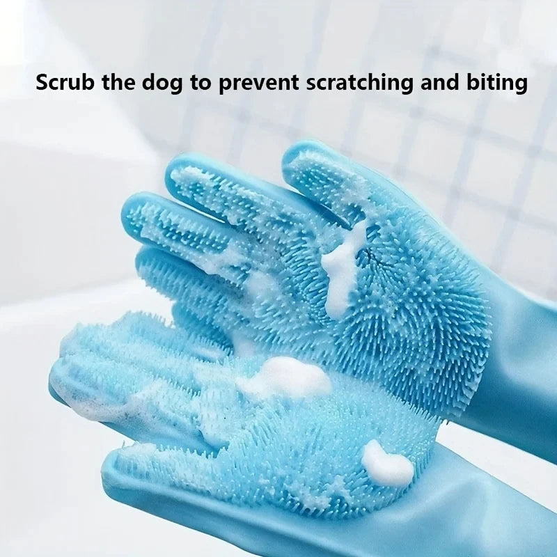 Cleaning Gloves Pet Grooming Dog Cat Bathing Shampoo Glove Scrubber Magic Dishwashing Cleanner Sponge Silicon Hair Removal Glove