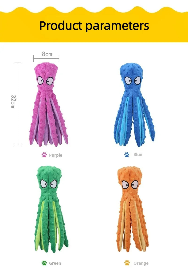 Dog Squeaky Toys Octopus - No Stuffing Crinkle Plush Dog Toys for Puppy Teething, Durable Interactive Dog Chew Toys for Small, M