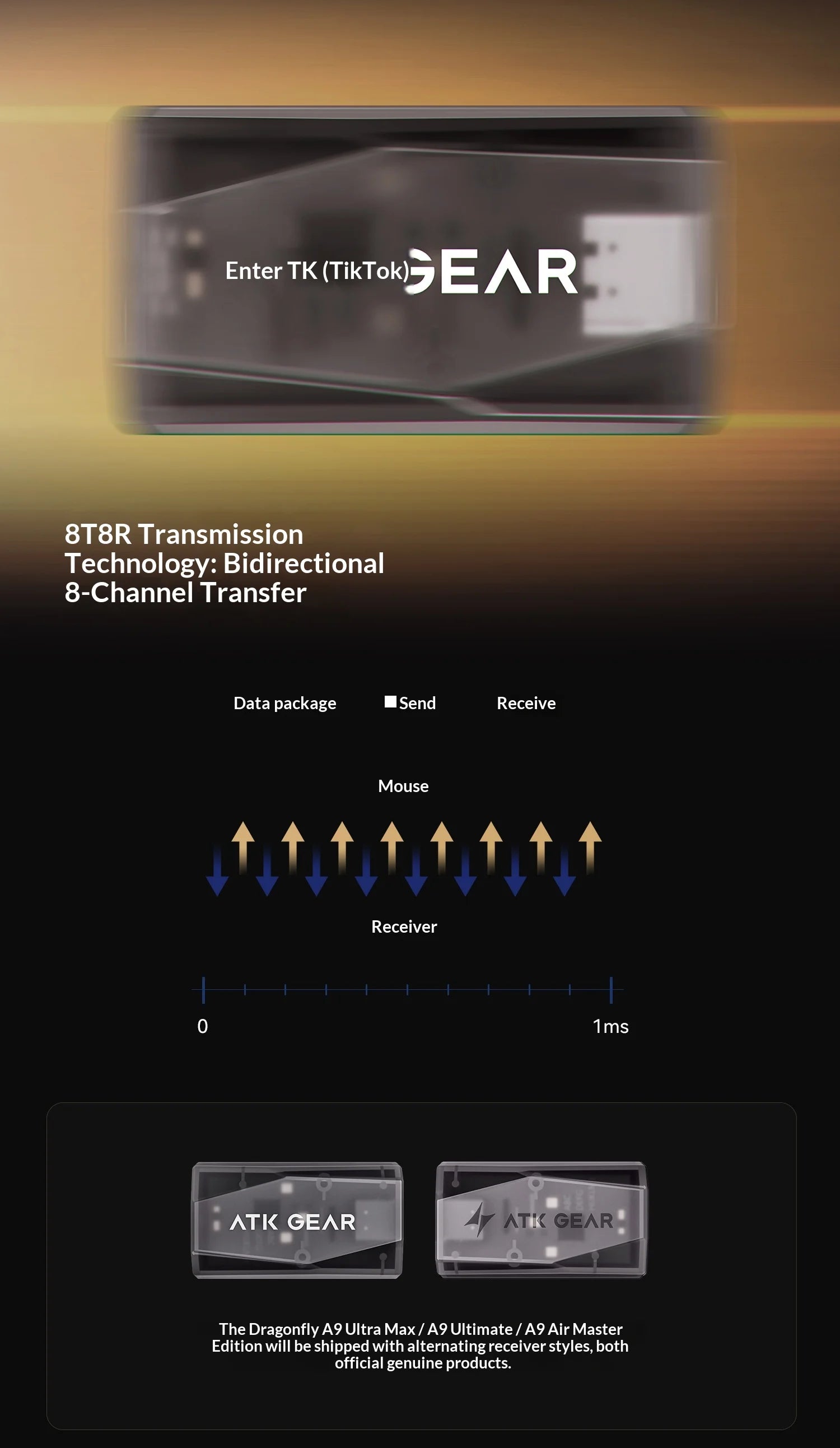 ATK DragonFly A9 Air Ultimate Wireless Gaming Mouse PAW3950 Ultra 42000DPI 750IPS 8KHz RGB Ergonomic Design for Windows MacOs