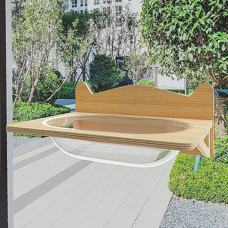 Cat Window Perch Hammock with Suction Cups, Solid Wood Window Mount Cat Bed, Indoor Cat Space Capsule Pet Nest