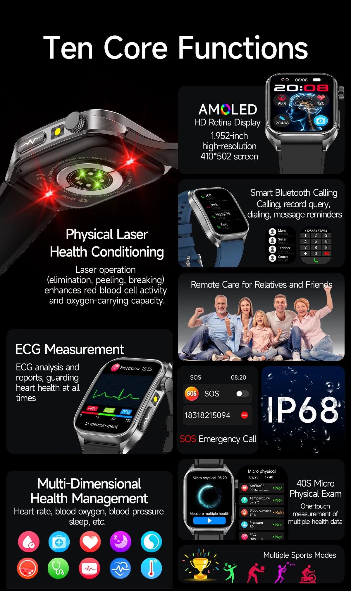 Smartwatch Saúde 2026 – Laser Inteligente, Diagnóstico Completo e Estilo Masculino